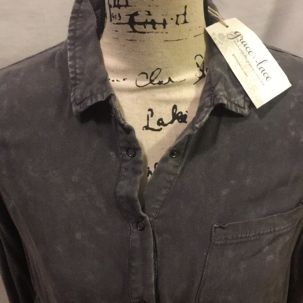 Grace & Lace Sadie gray washed tencil tunic S - Picture 2 of 7